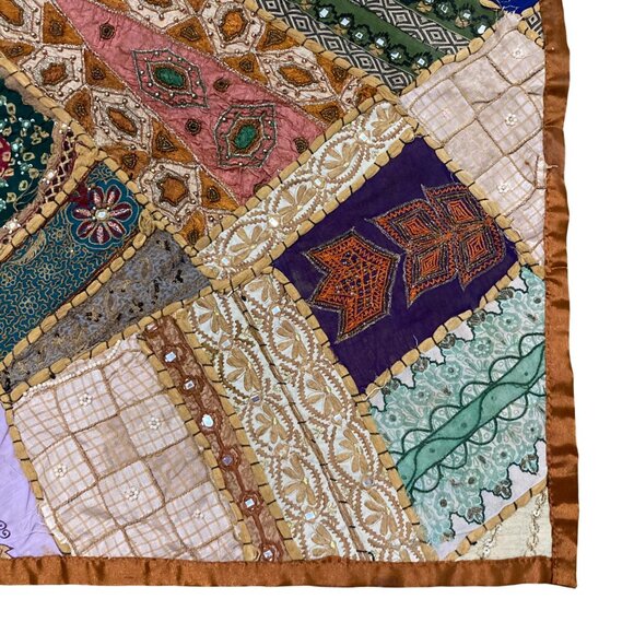 Old Handmade Indian Embroidery Tapestry Wall Hanging Crazy Quilt - Picture 3 of 8